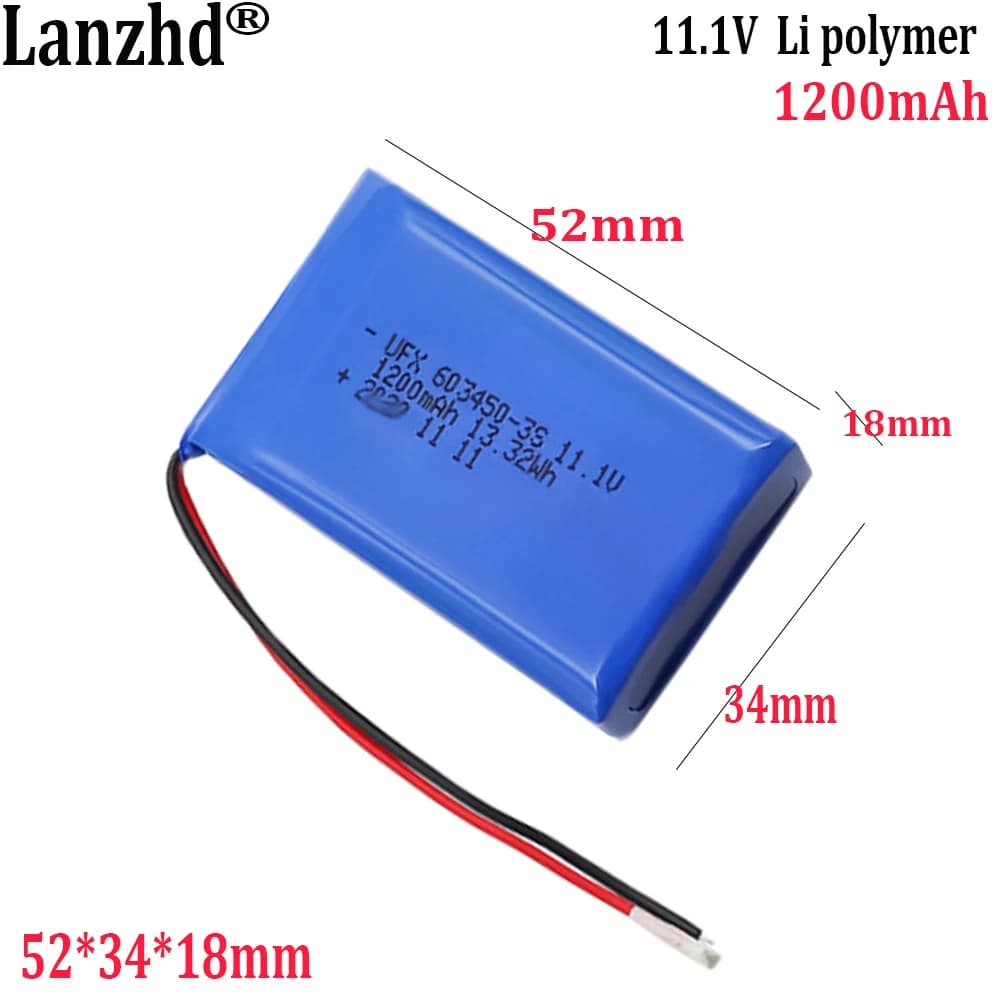 Batteria al litio polimerica da 11,1 V 603450 3S 1200 mAh Per batteria scaldamani scanner