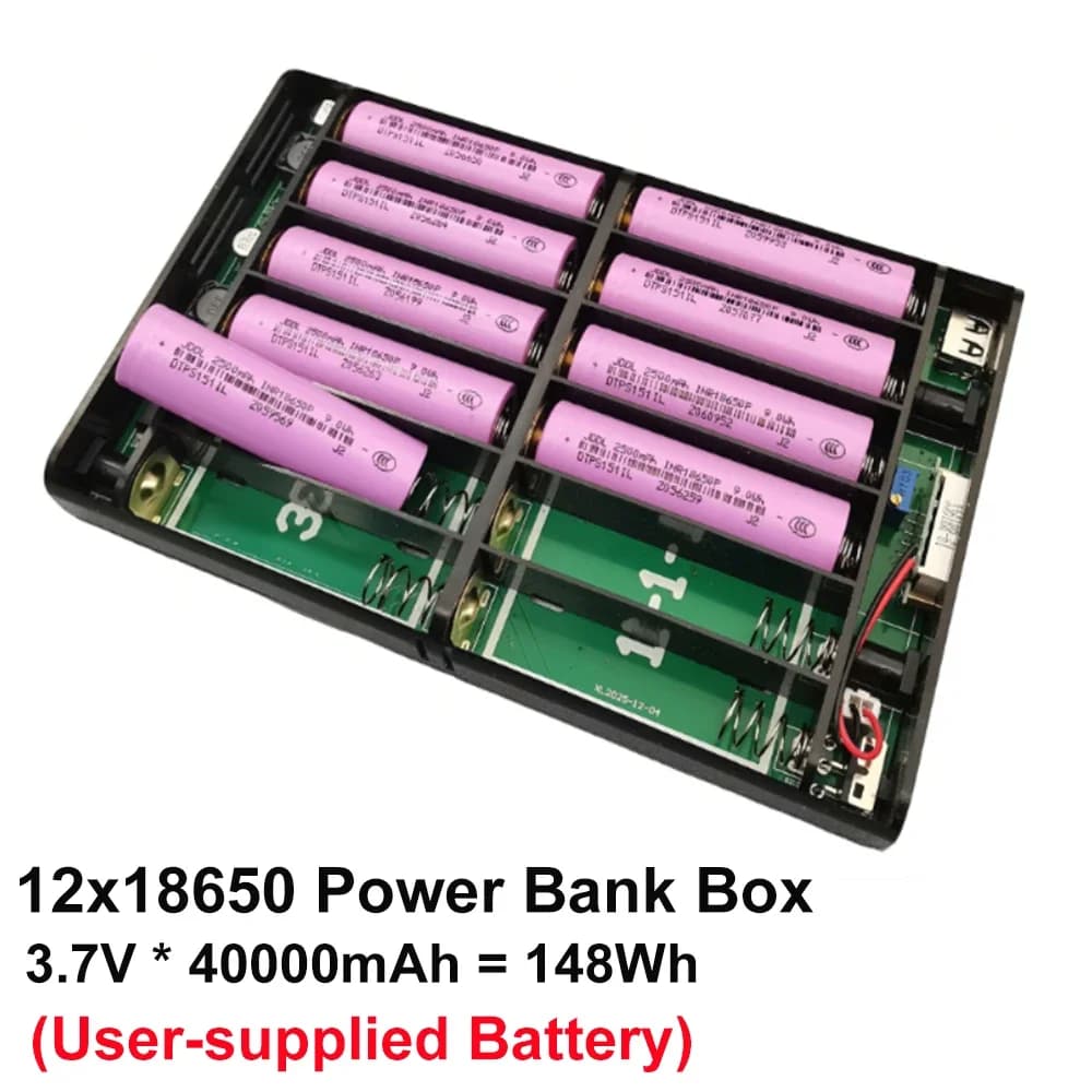 UPS DC 5V 9V 12V with Output for 12 18650 batteries, Fai-da-Te continuous power supply for Router, Cellulari, Tablet, Modem