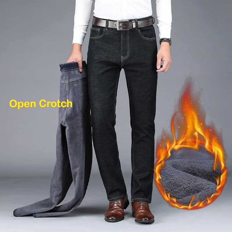 Jeans da Uomo Casual Taglia Grande Pantaloni in Denim Jeans Larghi con Apertura all'Inguine Elasticizzati Dritti per Uomo