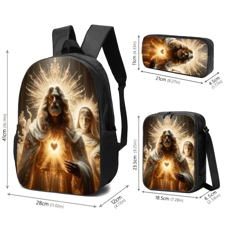 Sacred-themed Backpack, Pencil Case & Tote Set | High-Res Print, Adjustable Straps, Large Capacity, Durable Colors, Oxford Mater