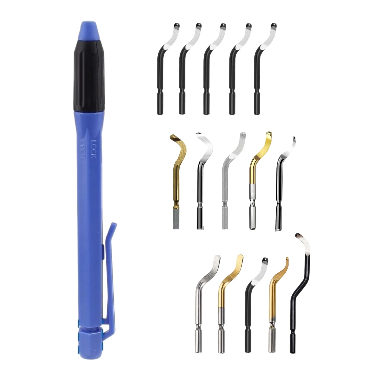 Deburring Tool Set EO2000 with 15PCS High Speed Steel Swivel Blades Edge Burr Remove for Metal Resin PVC Copper Plastic 3D Print