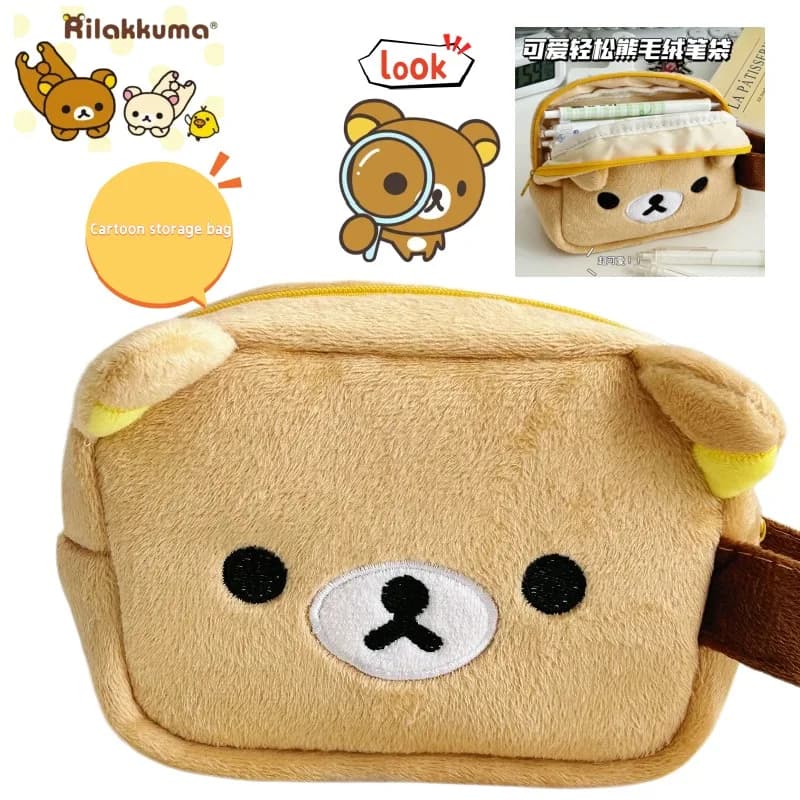 Cute Rilakkuma Plush Storage Bag Cartoon Anime Fashion High-looking Large-capacity Kawaii Pencil Bag Makeup Small Box Gift