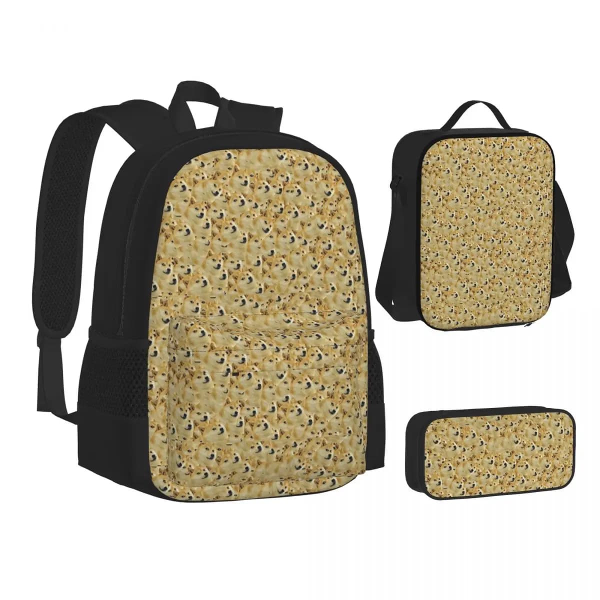 Zaini Doge Shiba Inu Memes per ragazzi e ragazze, zaini per bambini, borse scolastiche per bambini, zaino per il pranzo, borsa per penne, set da tre pezzi