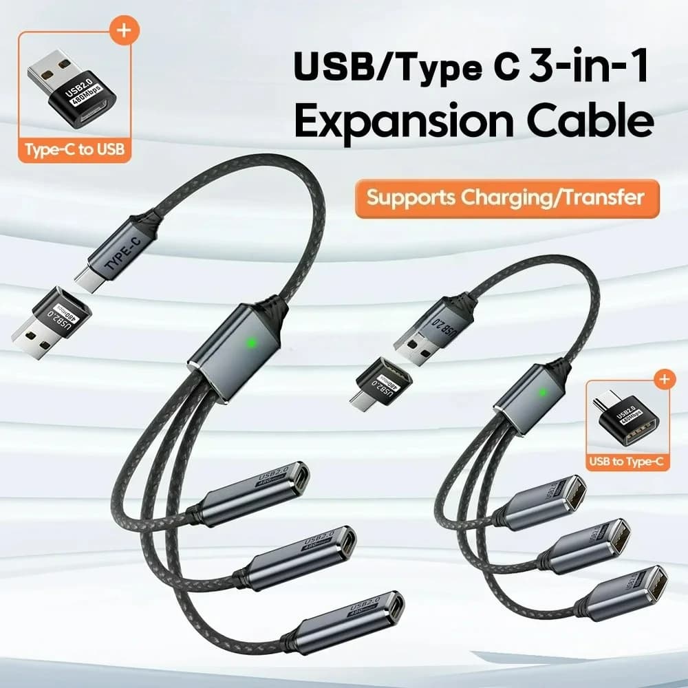 3 in 1 USB Type C Splitter HUB Expansion Cable Multi Port Expander Phone Charger Power Adapter OTG Charging For Phone Tablet