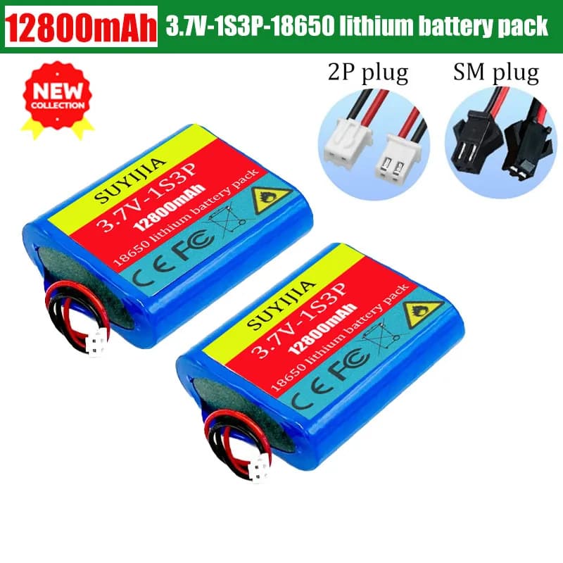 New Battery Pack 18650 3.7V 12800mAh 1S3P to Lithium Ions for Beauty Toys and Salons, Rechargeable with SM or XH2.54, BMS Integrated
