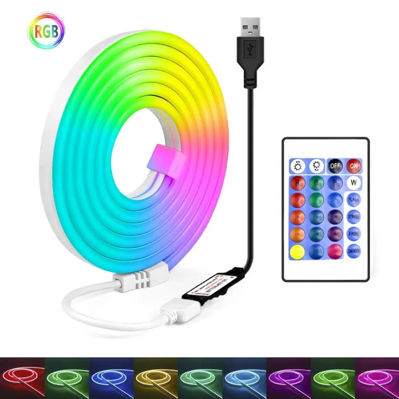 Striscia LED al neon RGB monocolore USB DC5V Telecomando a 24 tasti, Cambio colore, Regalo di festa, Luce d'atmosfera per feste, Decorazioni per festival