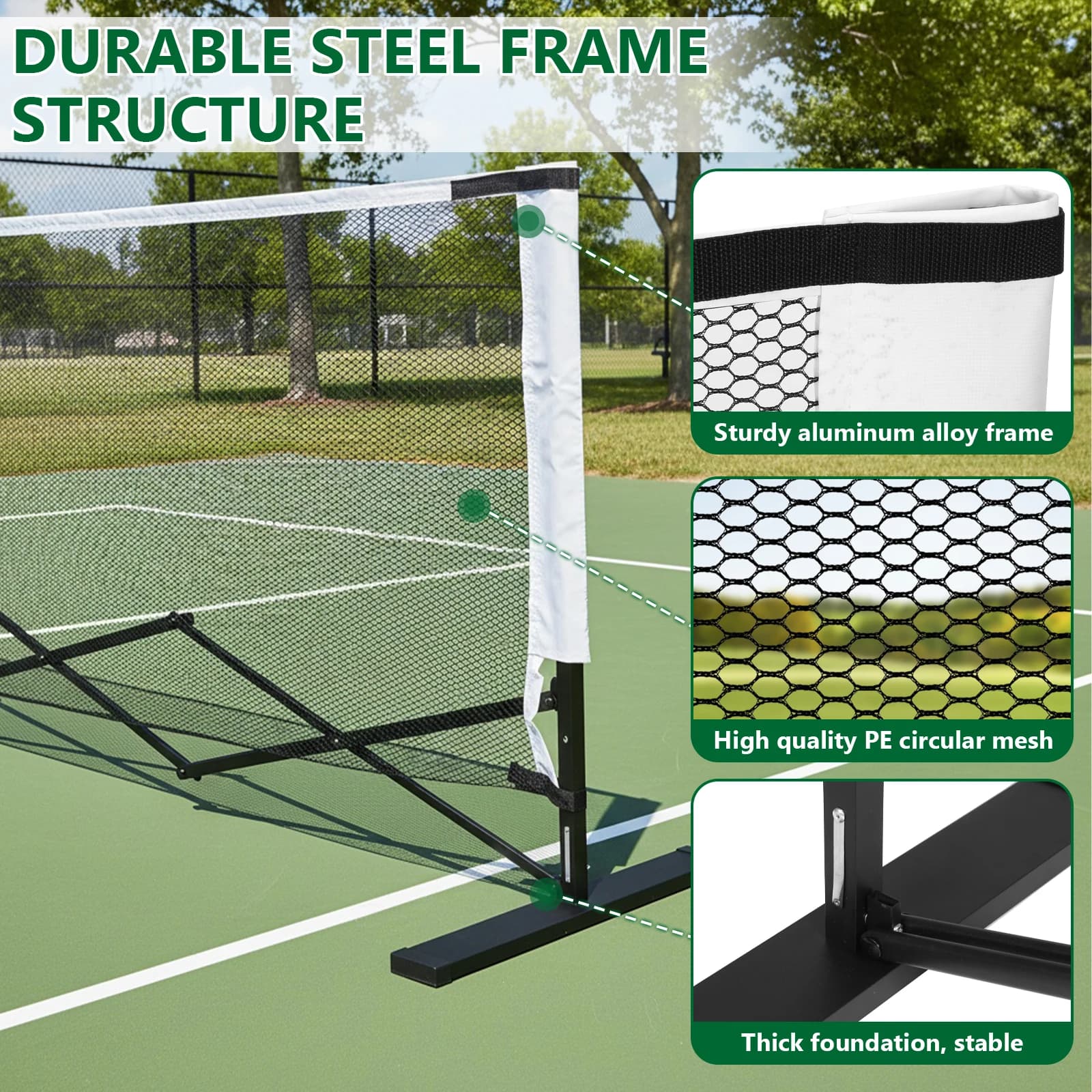Set Rete da Pickleball 22FT con Telaio in Metallo Robusto, Montaggio Facile e Borsa per il Trasporto, per Esterni e Interni