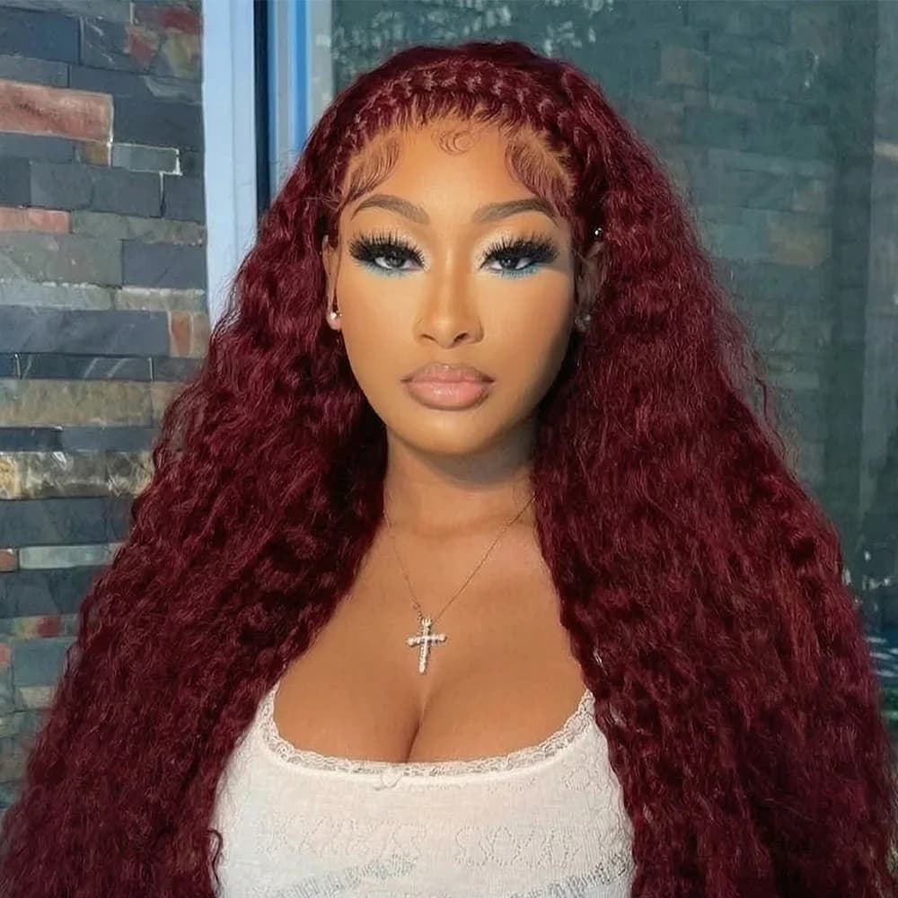 30 40 Inches Deep Wave 99J Burgundy 13x4 HD Lace Front Wig Human Hair Curly Water Wave 13x6 Lace Frontal Brazilian Wigs 220% Density