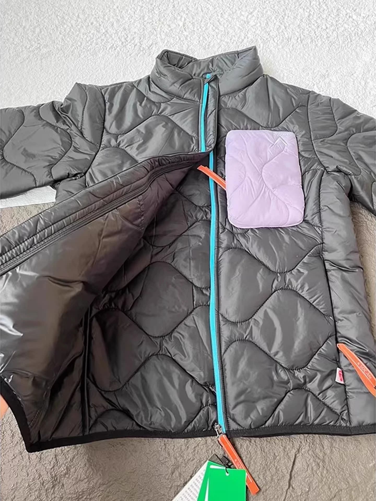 Giacca Invernale Imbottita da Uomo, Cappotto in Cotone per Snowboard, Leggero con Motivo a Zucca, Collo Alto, Design Cleanfit con Blocchi di Colore