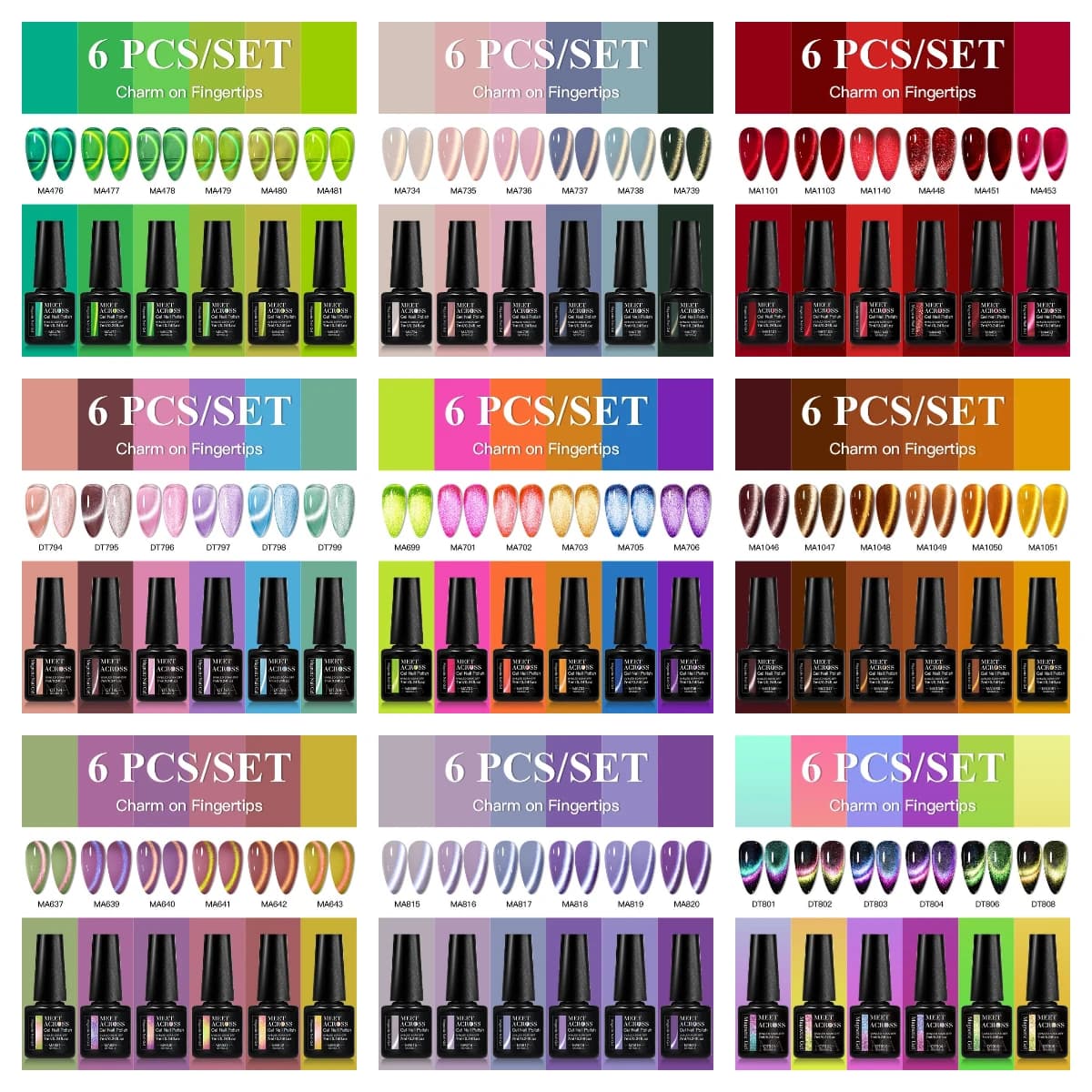 Set of 6 Nail Gel Nail Gel Nails Effect Cat Eye, Led Display Gel, Female Nail Art Tools, Fashion Holographic Design for Manicure