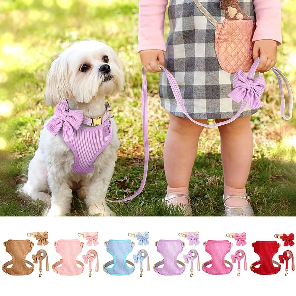 3 pz/set Collare Per Cani Imbracatura e Guinzaglio Carino Bowknot Cani Fibbia Collari Pet Gilet Imbracatura Guinzaglio Per Cani di Piccola Taglia Media Rosa Bowtie