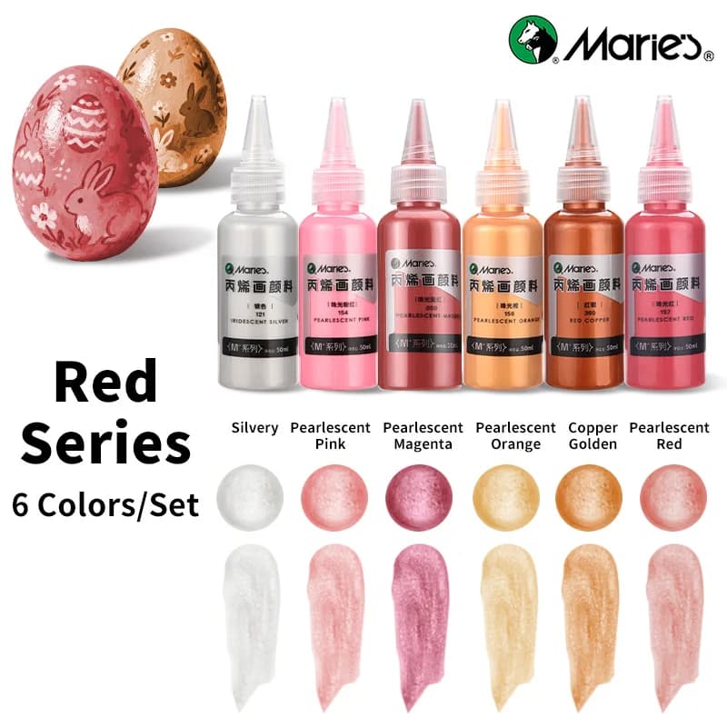 6 Red Colors Marie's Metallic Acrylic Paint,50ml/1.7fl. oz,Pearlescent Shimmer Pigments for Eggs,Rock,Crafts,Canvas,Wood,Ceramic
