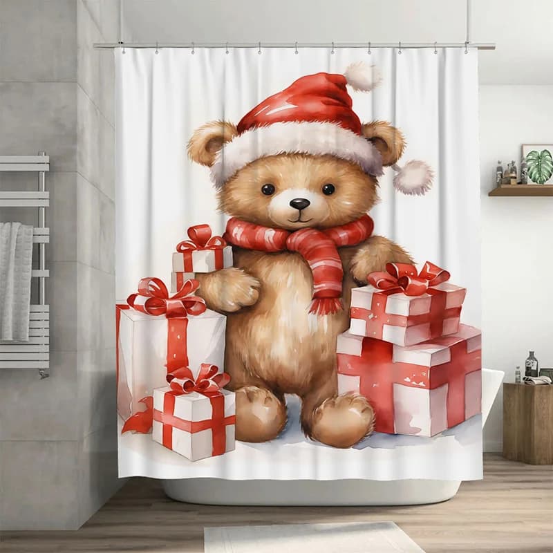 Tuniu affascinante orso di Natale arredamento per il bagno tenda da doccia vacanza festiva foresta animale carino tessuto impermeabile decorazioni per la casa