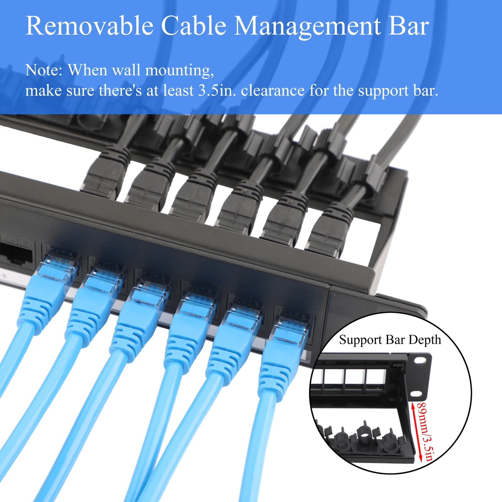 Patch Panel 24/48 Porte Cat6 RJ45 con Accoppiatore e Keystone Inline 10G, Patch Panel 19'' con Barra Posteriore Rimovibile, Quadro di Distribuzione Ethernet