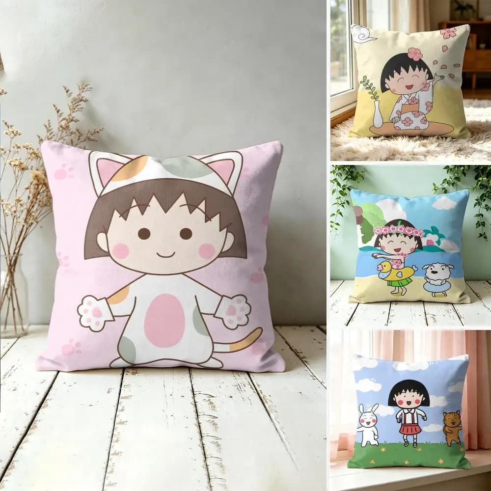 Cartoon C-Chibi Maruko-Chan Cushion Cover Square Pillow Bedroom Sofa Leisure Comfort Living Room Home Decoration 40X40