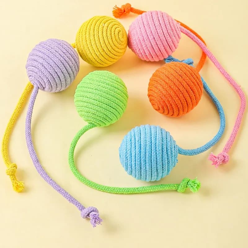Cat Toy Cotton Ball Cat Toys Interactive Bite Resistant Knot Ropes Toy Dog Teeth Cleaning Colorful Ball Toys for Cats Grinding