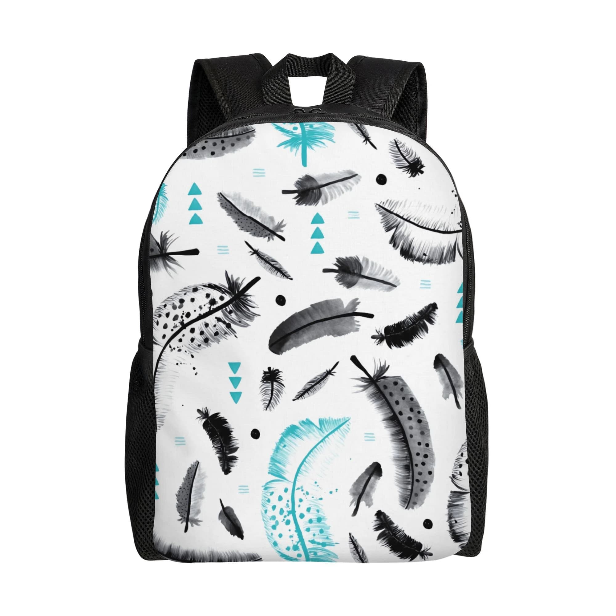 Bohémien light backpack with turquoise and white watercolor print - Single pocket design for university, travel