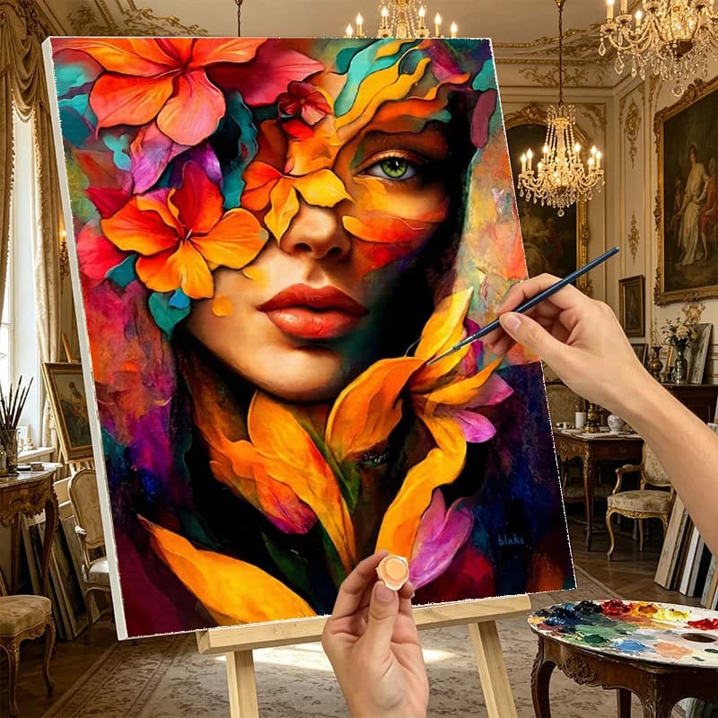 DIY Oil Painting By Numbers Colorful Floral Portrait Acrylic Paint By Numbers Diy Numbers Painting Art on Canvas By Numbers
