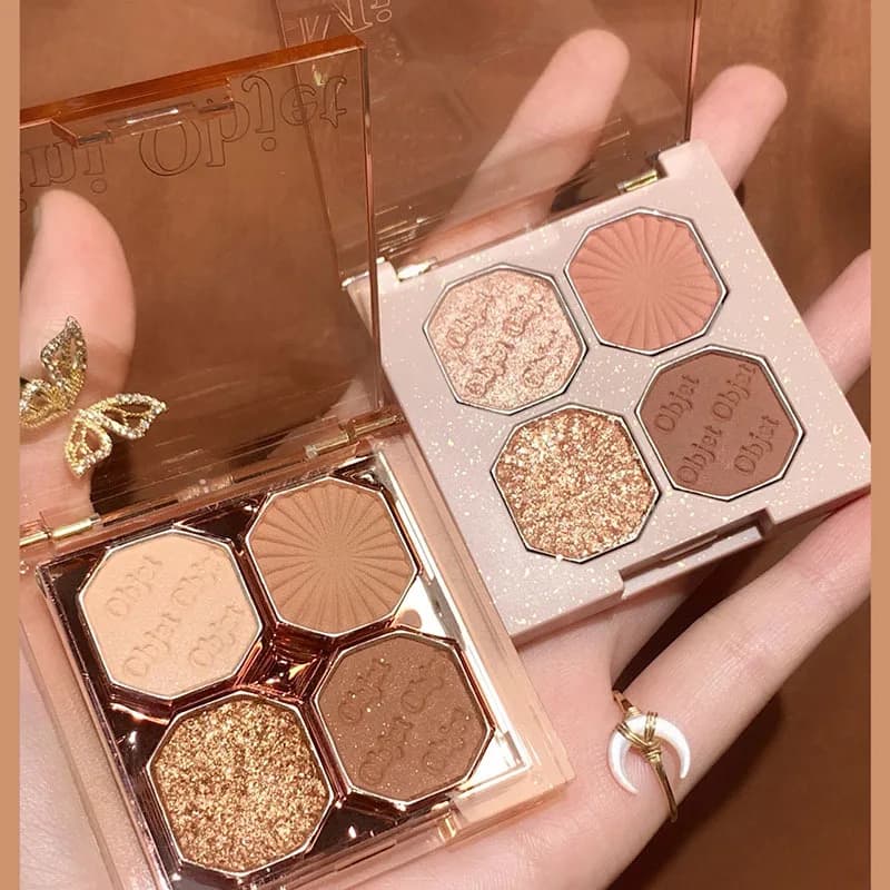 4 Pan Eyeshadow Palette Matte Shimmer Finish Gemstone Color Long Lasting No Fallout for Student Budget Makeup