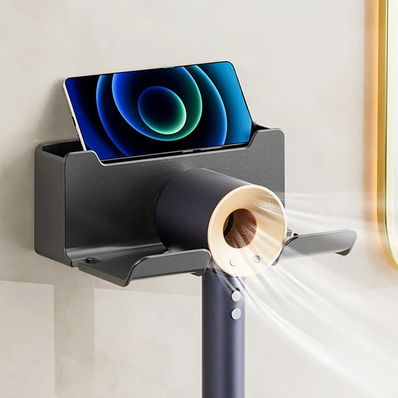 Elegant crib for hair dryer in black, grey and white; Hairdryer holder for the organization of the bathroom
