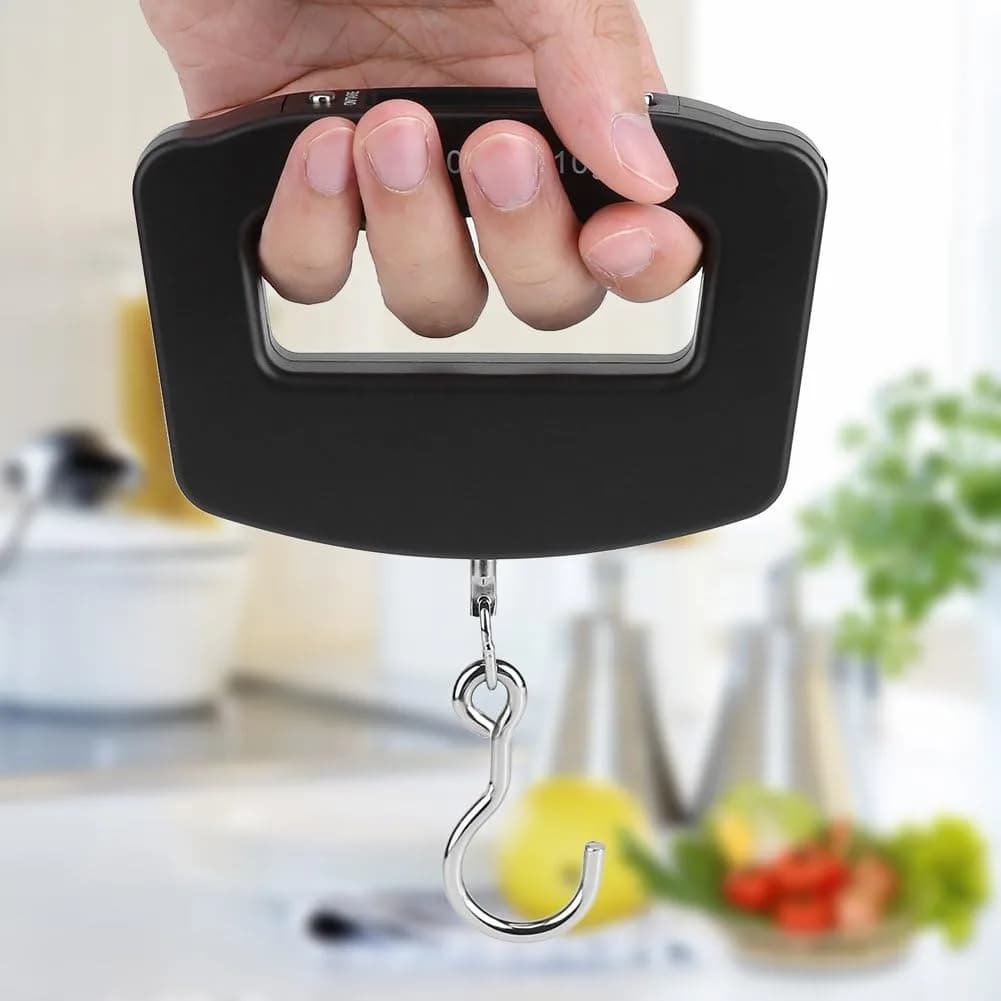 Bilancia Digitale Portatile per Bagagli, Mini Bilancia Elettronica con Gancio per Pesca, Funzione Tara, Display LCD Retroilluminato, Adatta per Casa, Fattoria, Fabbrica, Caccia, Viaggi all'Aperto