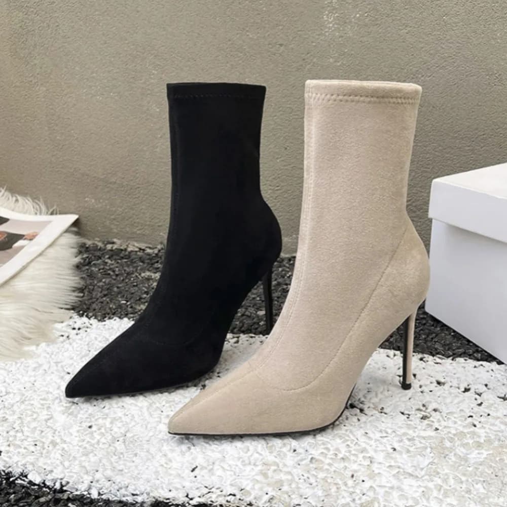 Stivali Autunnali da Donna 2026: Stivaletti a Punta alla Moda in Pelle e Camoscio con Tacco a Spillo per Donna - Collezione Autunno/Inverno
