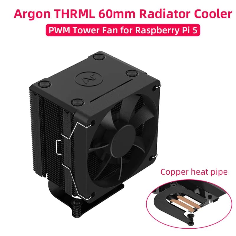 Raspberry Pi 5 Argon THRML 60mm Cooling Radiator with copper heat pipe passive active cooling PWM fan for ice tower for RPI 5 Pi5