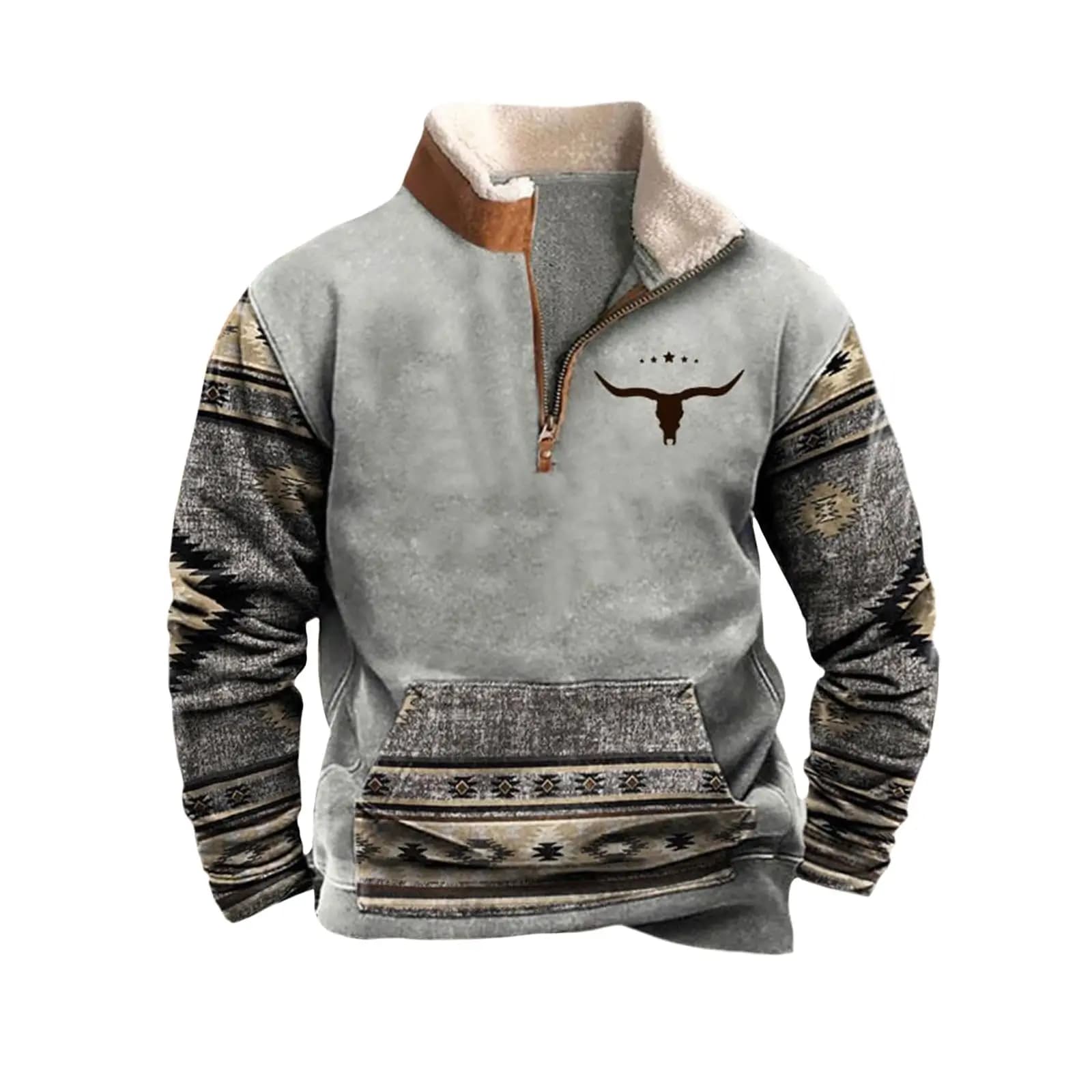 Felpa con Cappuccio Stile Western per Uomo, Maglione Azteco da Cowboy a Maniche Lunghe, Camicia Casual Comoda Vintage per Autunno e Inverno