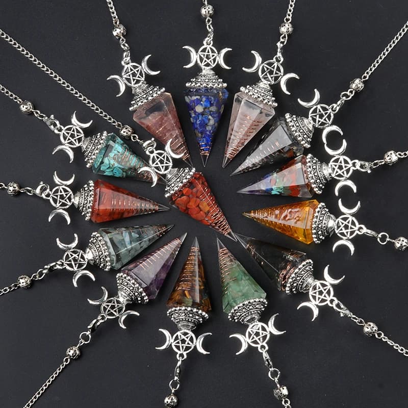 Ciondolo a pendolo esagonale in pietra naturale, sette chakra, resina, energia curativa, Reiki, per la creazione di gioielli, accessori, collane