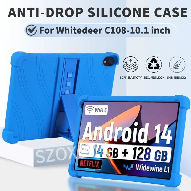 Per Whitedeer C108 Tablet 10.1 pollici Android 14 Cover antiurto Whitedeer 10 pollici Supporto in silicone morbido Guscio protettivo