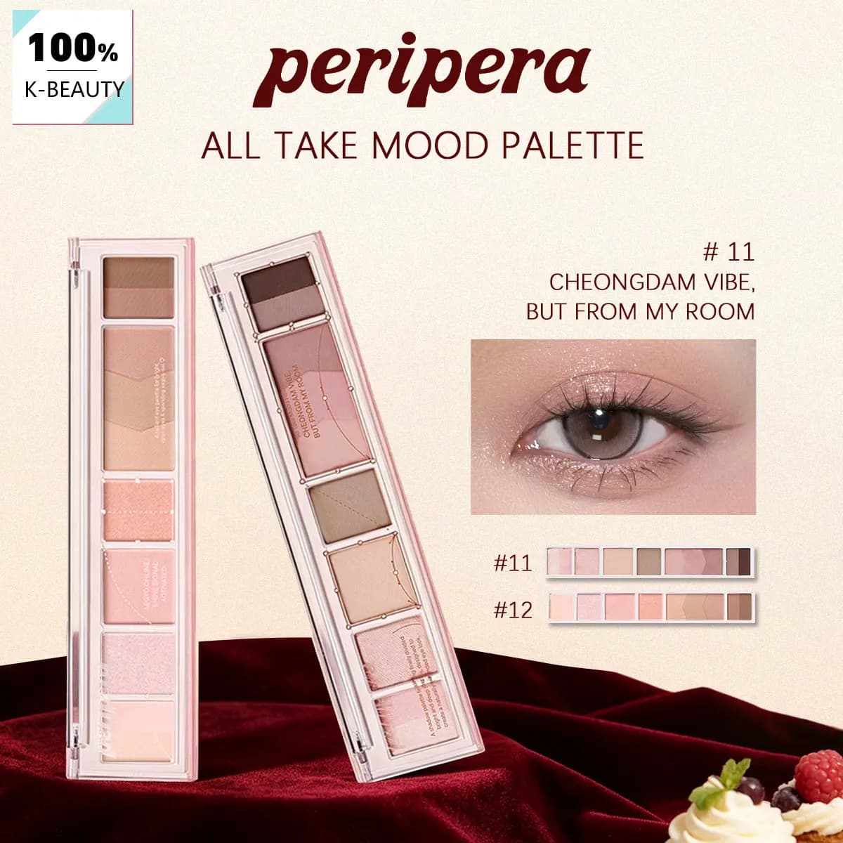 PERIPERA ALL TAKE MOOD PALETTE 11&12, Fine e adesivo, Colore intenso con una sola applicazione, Spalmabilità uniforme, Cosmetico coreano, Trucco coreano