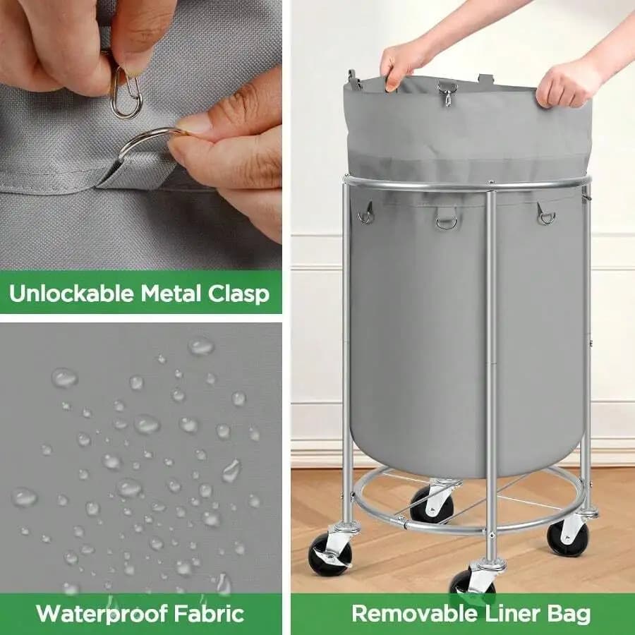 Laundry Hamper With Wheels 100L Round Rolling Laundry Basket Sorter With Removable Bag Clothes Cart Organizer With Steel Frame