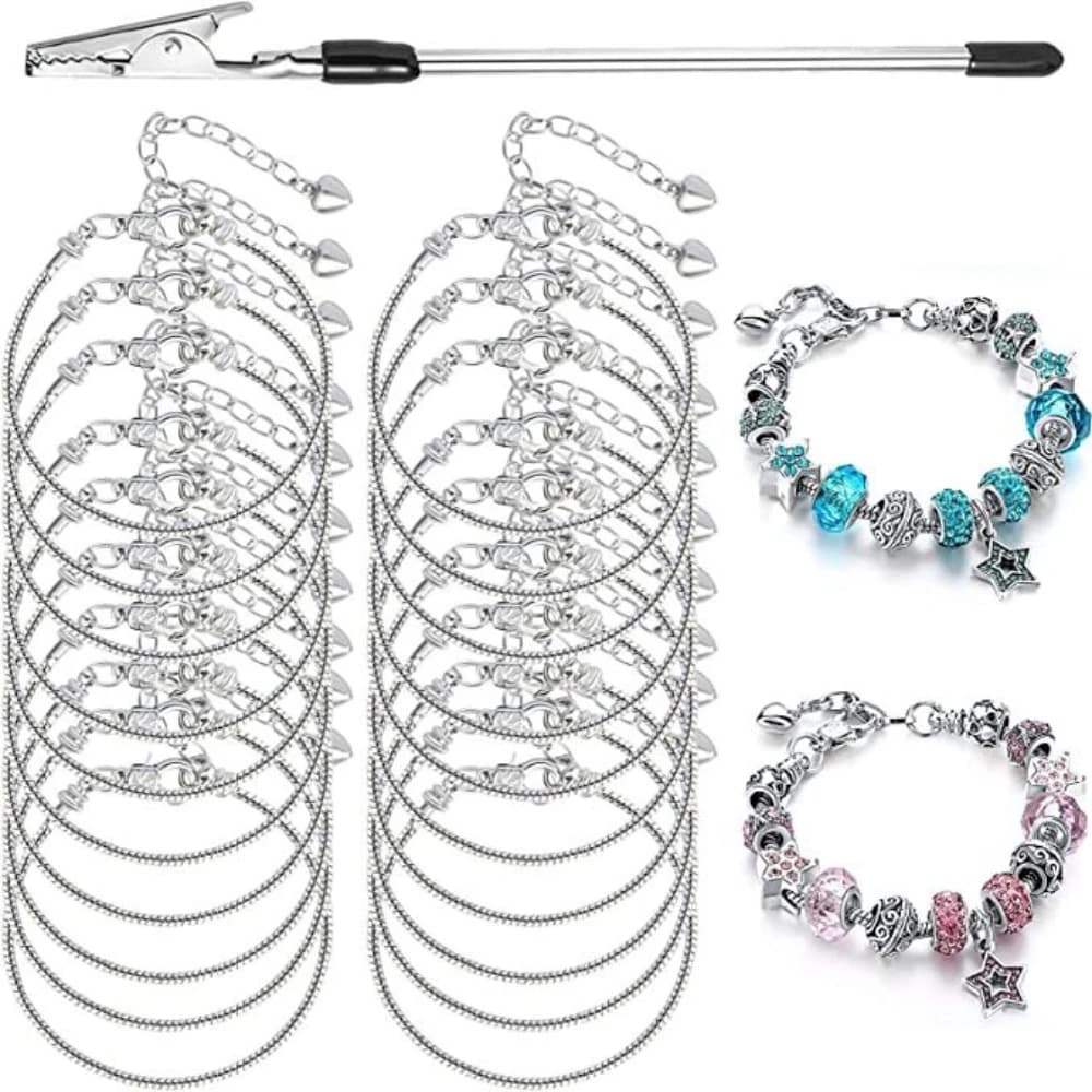 Bracciale a catena a serpente regolabile da 20 pezzi con estensore a forma di cuore - Set per creazione di gioielli fai-da-te in rame argentato
