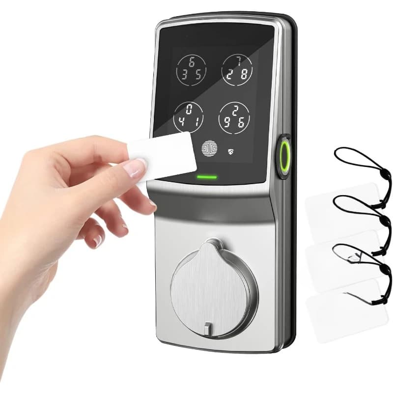 Secure Plus, sensore biometrico di impronte digitali Smart Lock D con scheda RFID, blocco automatico - nichel satinato (PGD728FCSN) - Edizione catenaccio