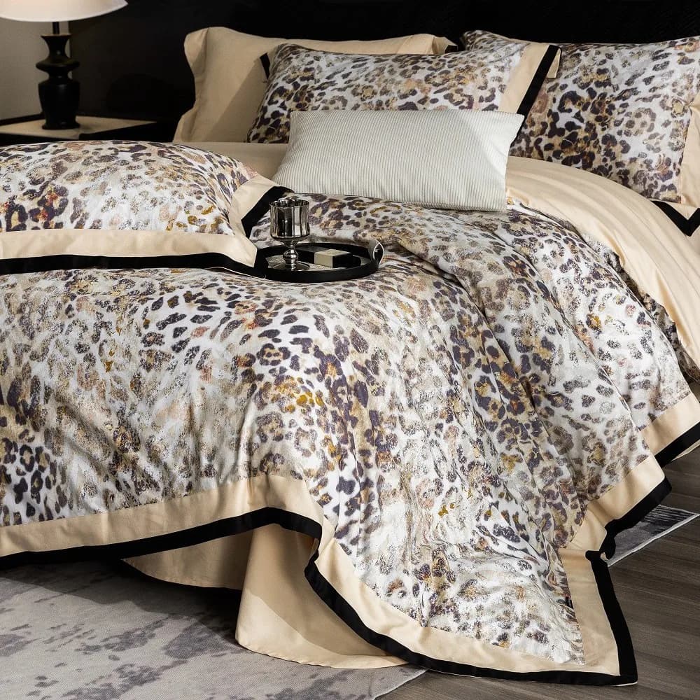 High-end Egyptian Cotton Leopard Print Fashion Luxury Bedding Set Queen King Size Duvet Cover Flat/Fitted Bed Sheet Pillowcases