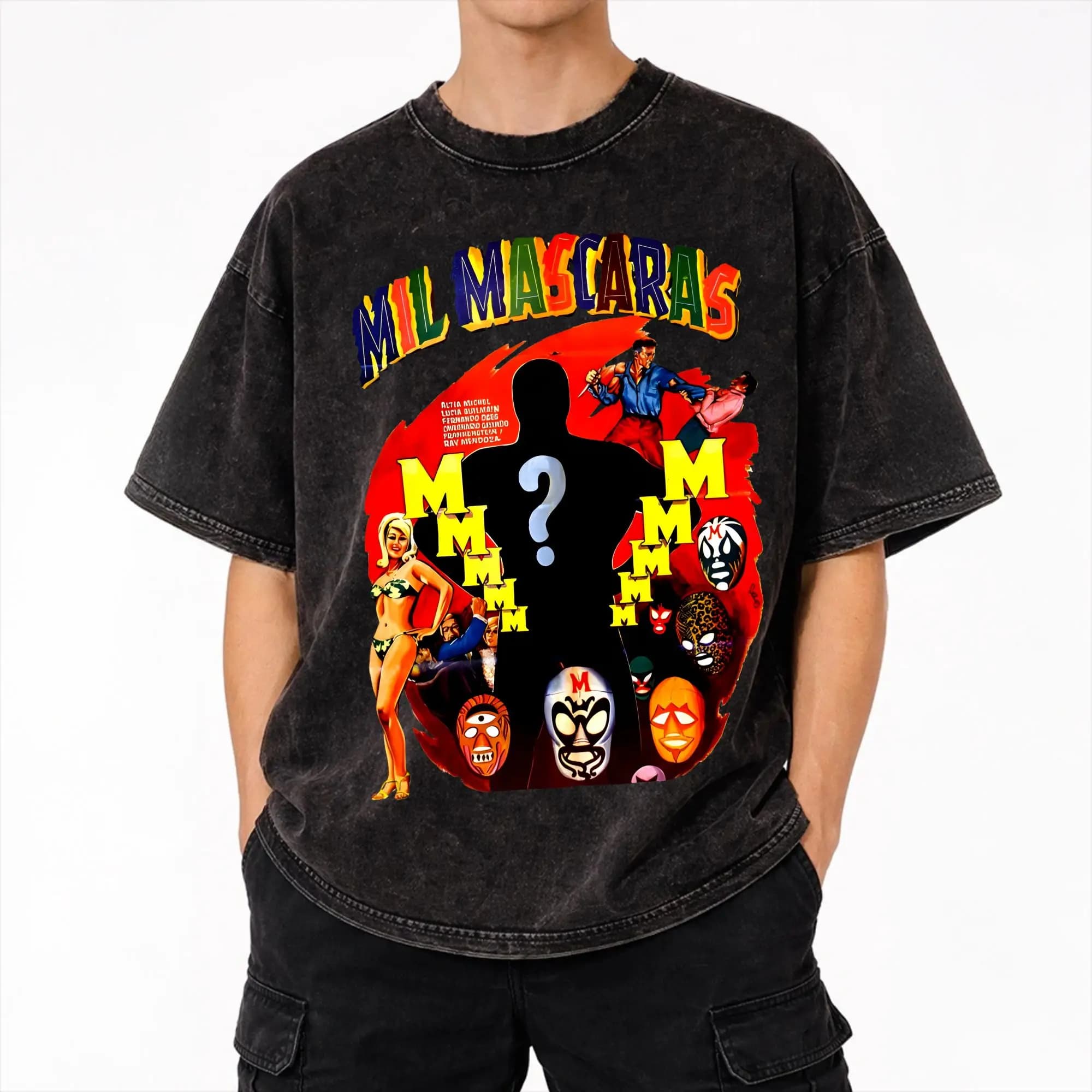T-Shirt con Maschera del Lottatore Messicano Mil Mascaras, Maglietta Streetwear Hip Hop Cool, T-Shirt Unisex a Maniche Corte, Stile High Street