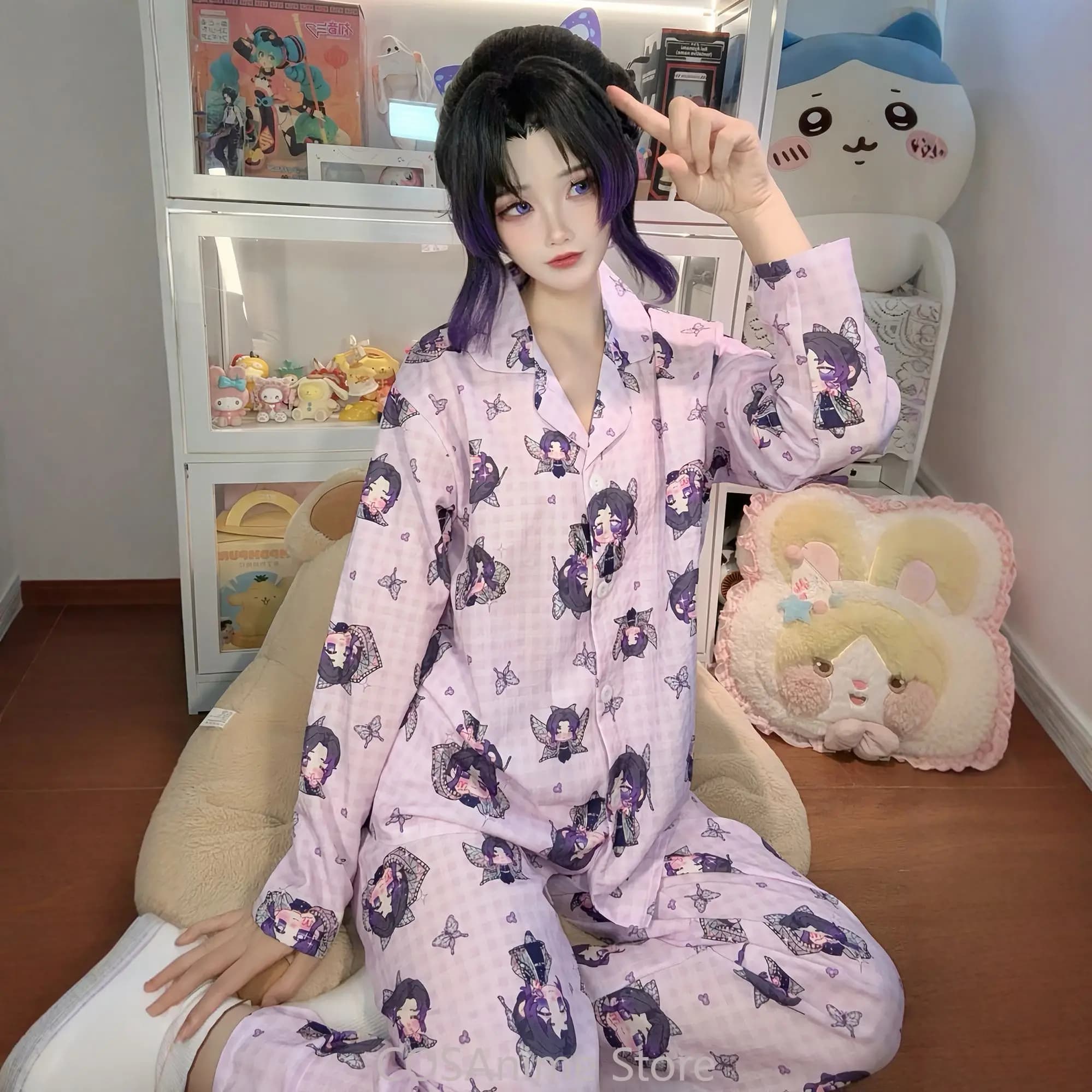 Mitsuri Kanroji Anime Attribute Cartoon Cosplay Pigiama Completo Cartoon Camicia da notte Abbigliamento per il tempo libero Indumenti da notte