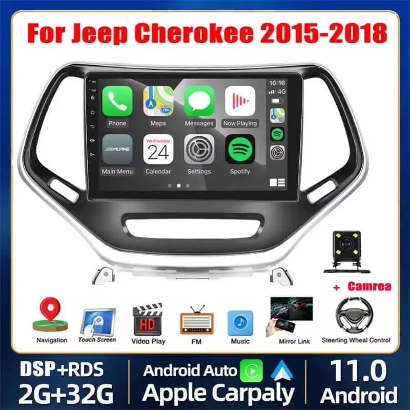 Lettore radio multimediale per auto con carplay wireless Android Auto per Jeep Liberty 2015-2018 2 + 32G Navigazione per auto Android 13 10 pollici