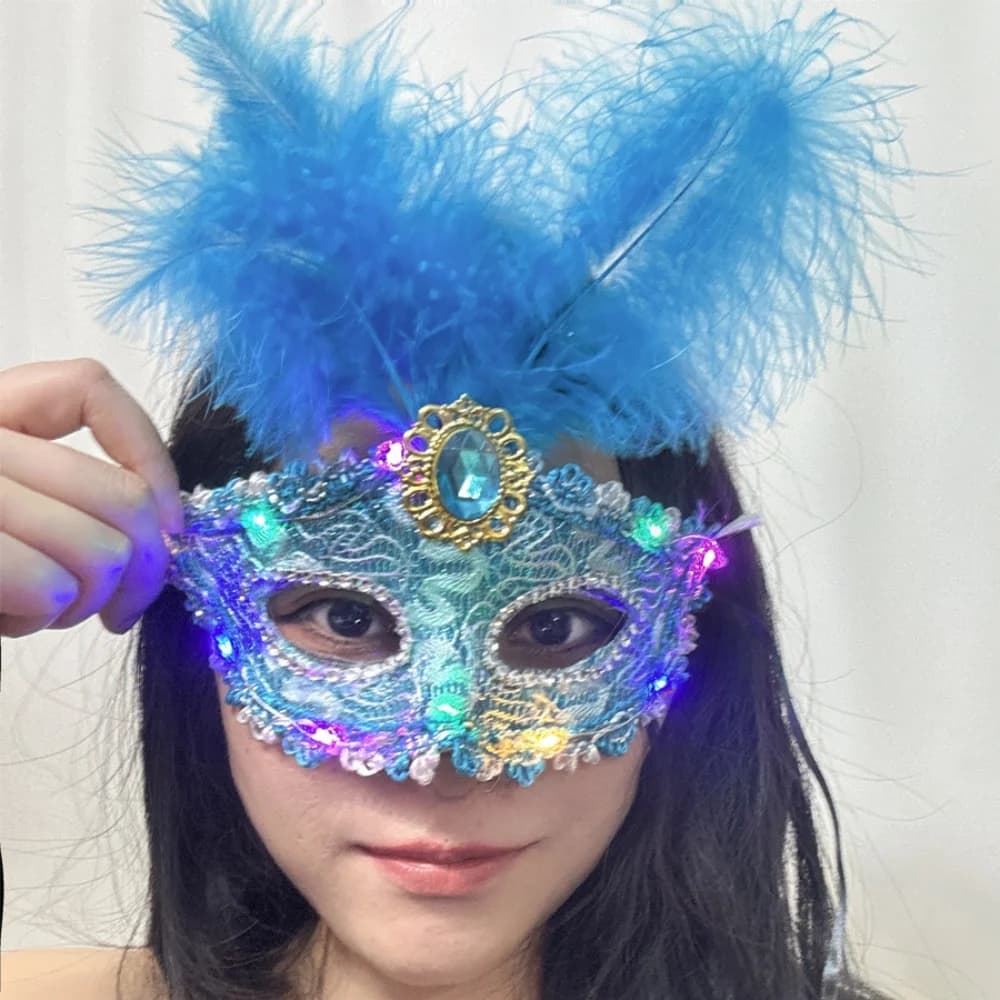1 pz veneziano venezia incandescente piuma led maschere donna fantasia festa di ballo maschera per gli occhi carnevale halloween masquerade costume cosplay