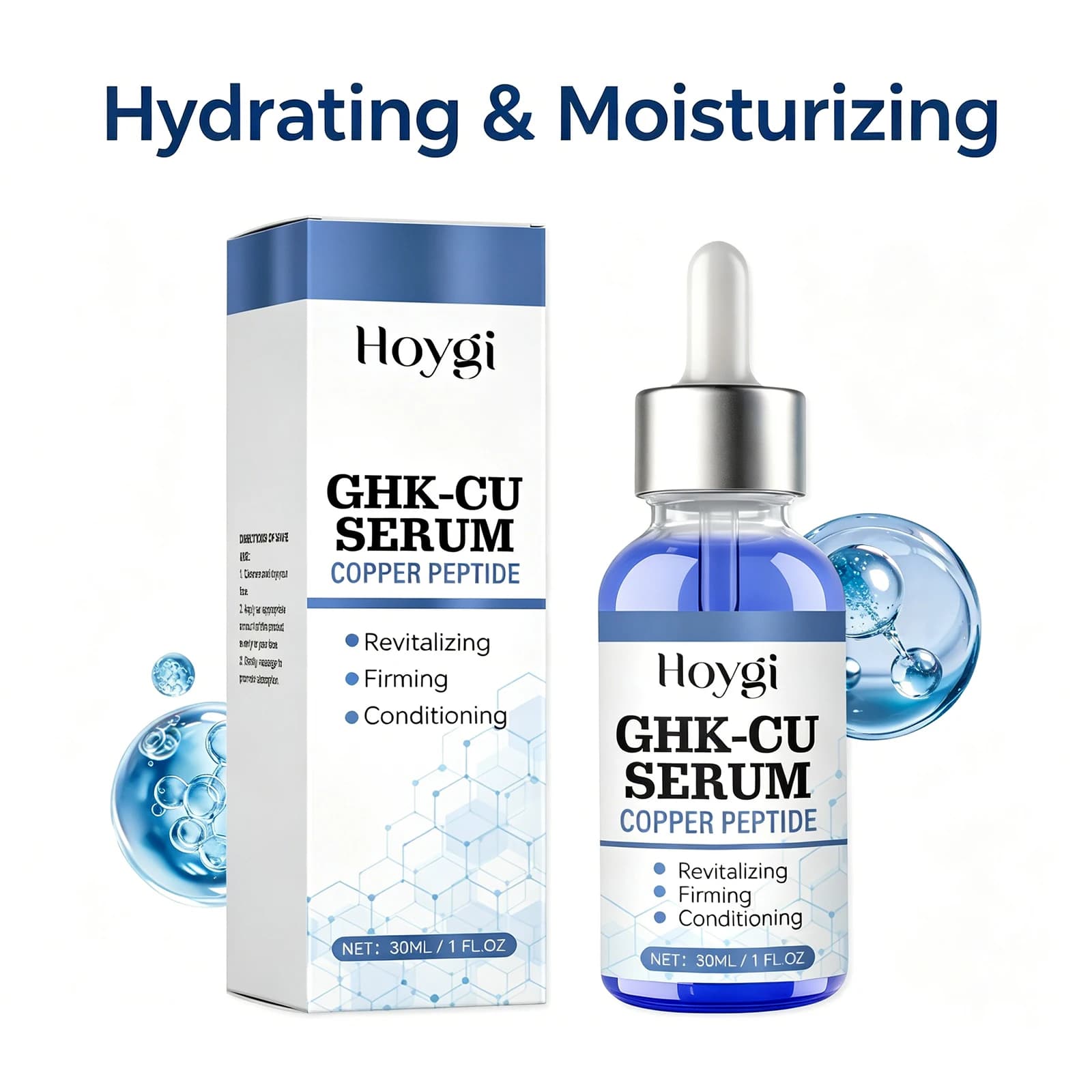 Siero al Peptide di Rame 30ml GHK-Cu, Rassodante e Liftante per il Viso, Riduce le Rughe Sottili, Minimizza i Pori, Ripara la Barriera Cutanea, Idratante all'Acido Ialuronico