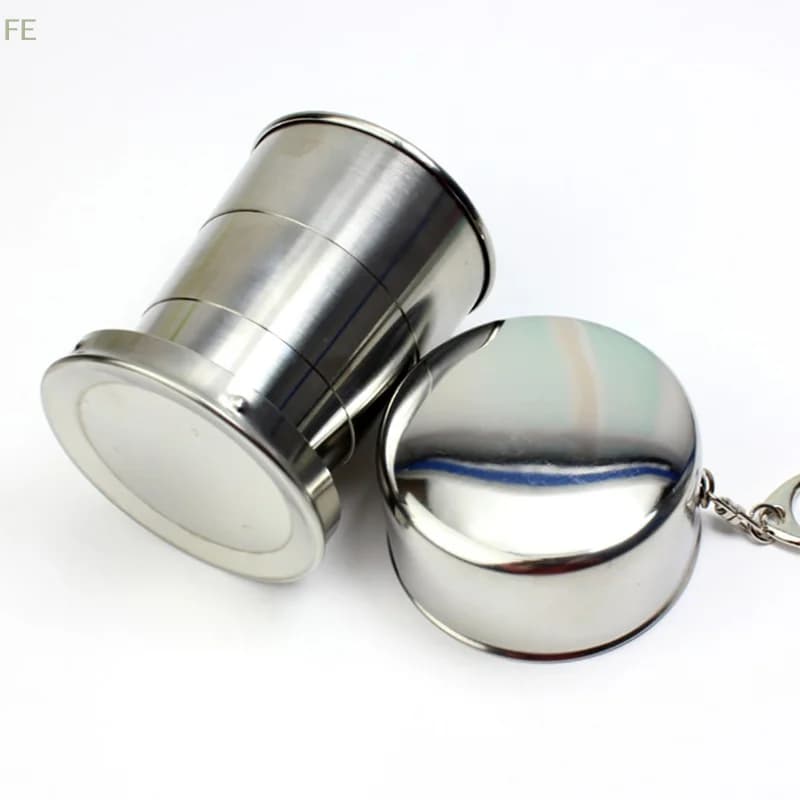 [FE] Tazza pieghevole in acciaio inossidabile con portachiavi, tazze telescopiche retrattili portatili