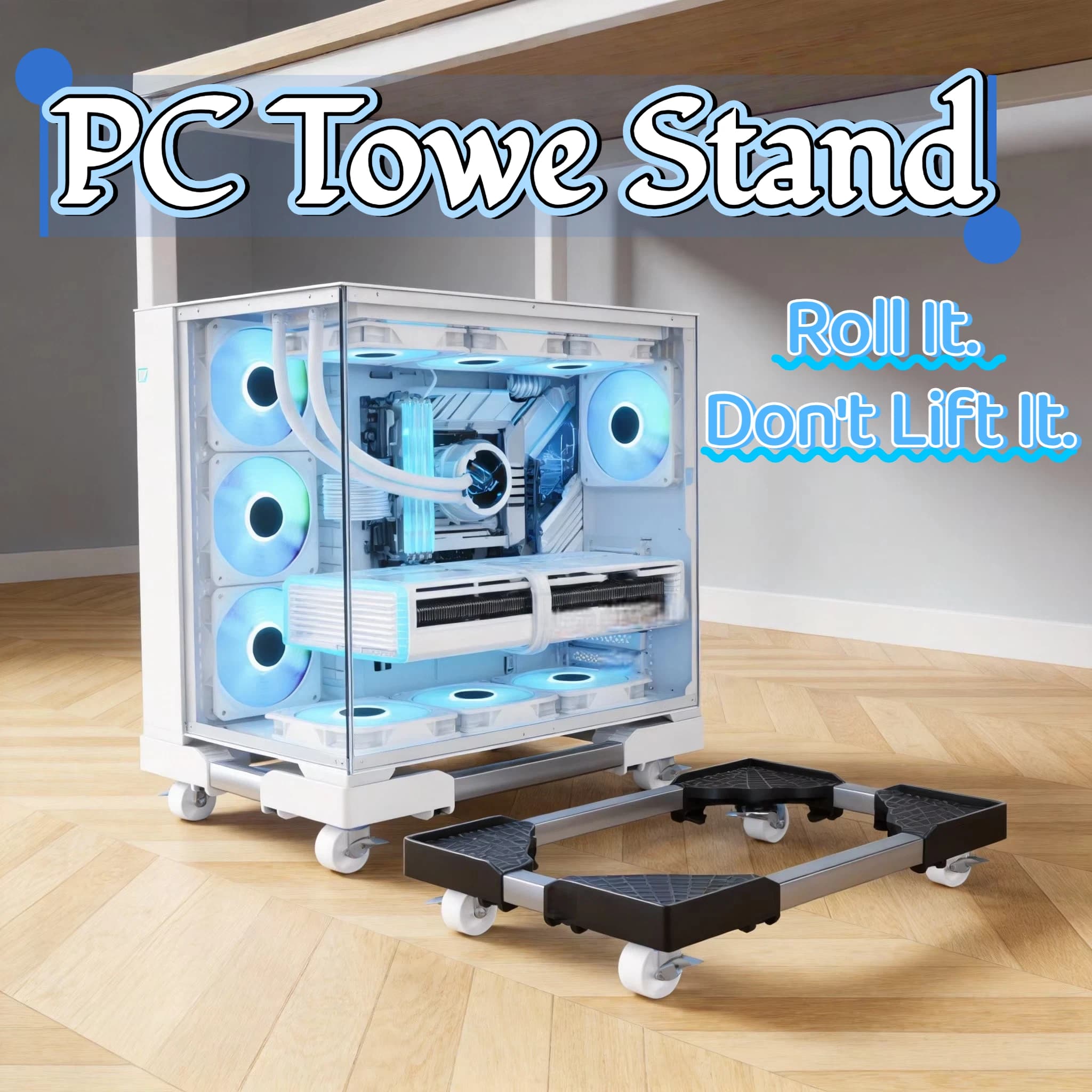 Wide Adjustable Computer Tower Stand Rolling, Plastic CPU Stand Extendable Width & Length for PC Case Under Desk, 2 Colors