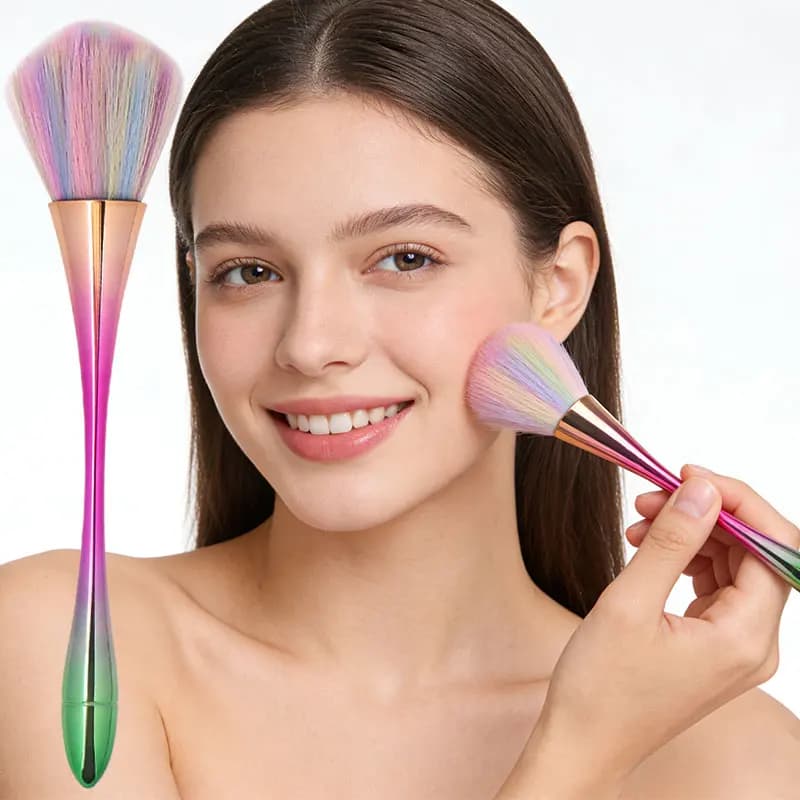 Rainbow Color Fluffy Powder Brush Gradient Waist Shape Handle Large Blush Makeup Brush Soft Cosmetic Face Brush Daily Makeup