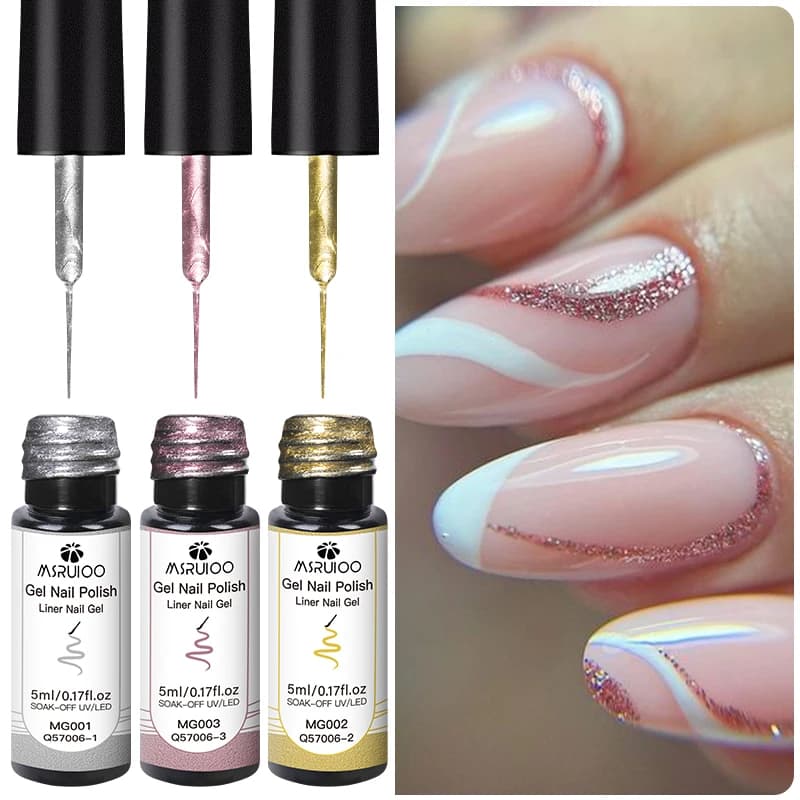 Set di smalti per unghie gel con rivestimento per pittura metallizzata da 5 ml Set di smalti gel UV con linea semipermanente oro argento rosa per disegnare unghie francesi