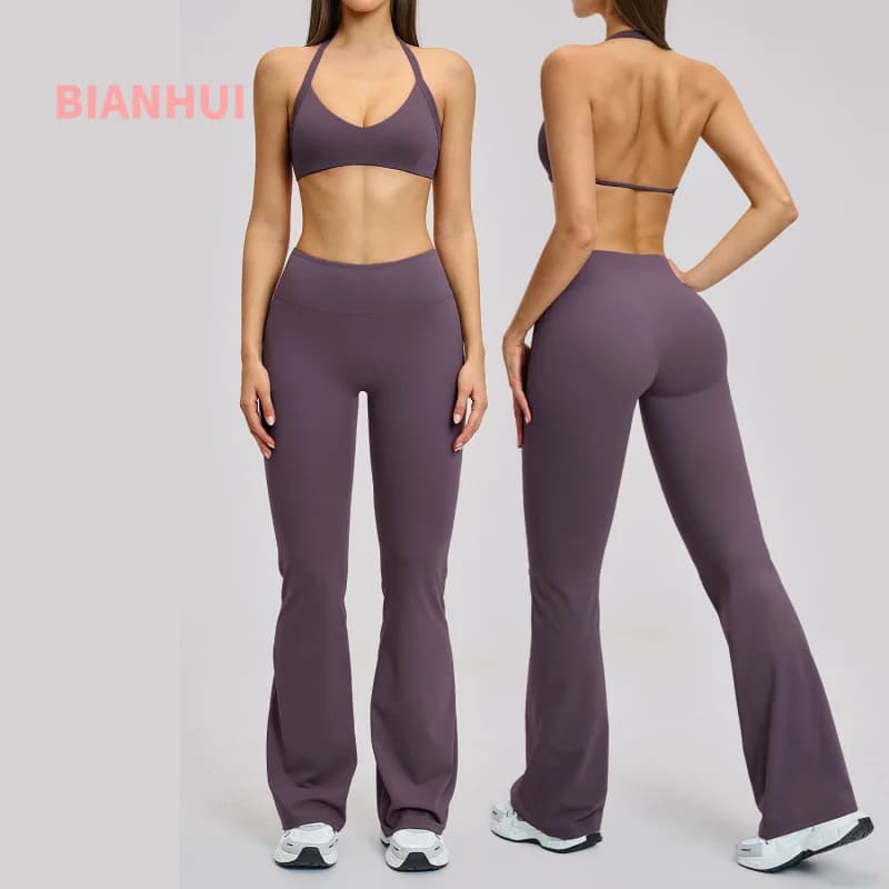 Yoga sports set 2 pieces with American neckline and outdoor back, suitable for sports, running, fitness, leggings, training, gym, sports suits