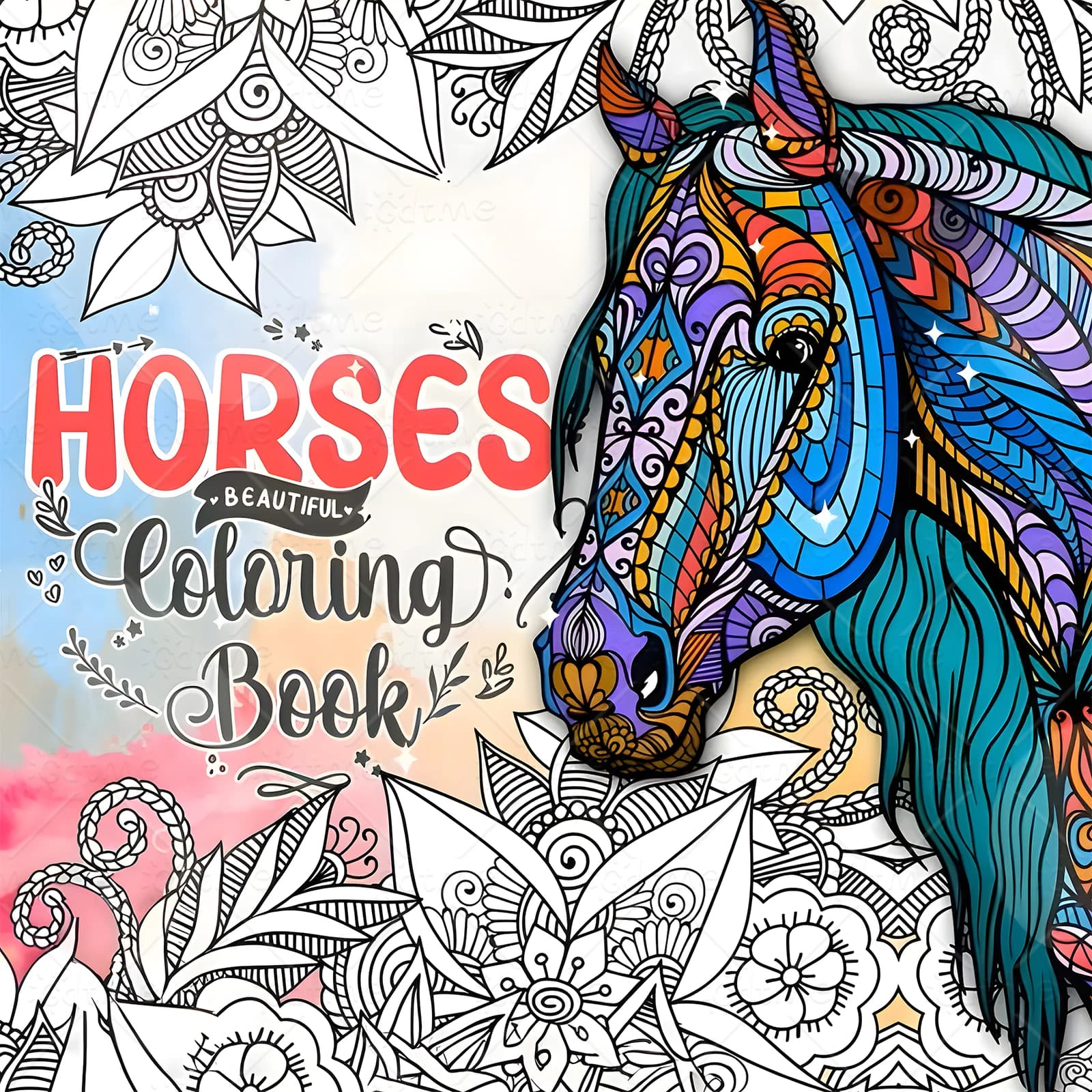 Mandala & Horse Coloring Book for Adults Cartoon Bold-easy Patterns for Relaxation DIY Painting Drawing Art Activity Book