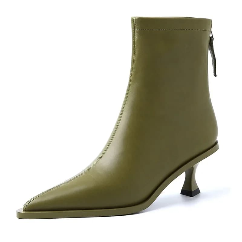 Nuovi stivali corti con cerniera posteriore in pelle bovina con tacco sottile a punta da 5.5cm stivaletto alla caviglia con temperamento femminile europeo americano dimagrante Sizes34-43