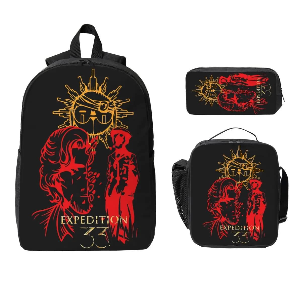 Set di 3 zaini Clair Obscur- Expedition 33 per bambini, set di borse per libri con astuccio e borsa per il pranzo per studenti, zaino da giorno per la scuola