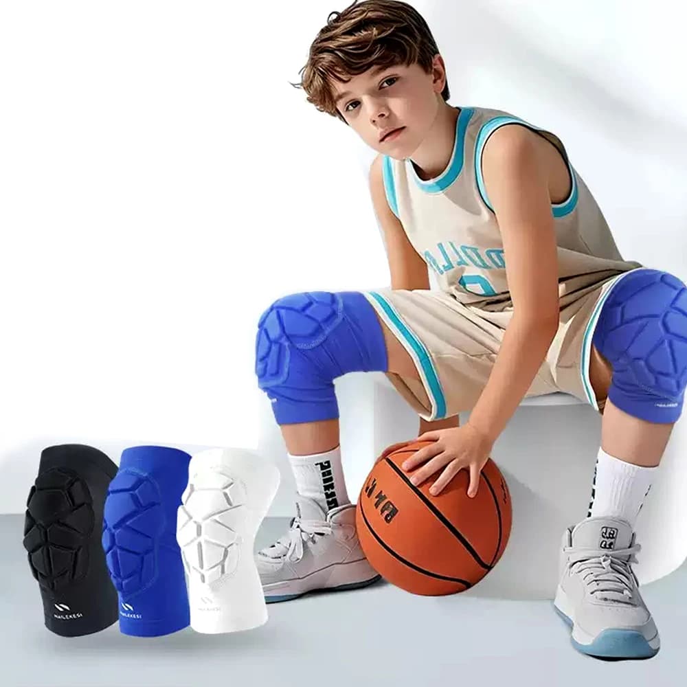 1 pz ginocchiere da wrestling per bambini giovani adulti, manica di compressione del ginocchio per basket pallavolo calcio, ginocchiere corte maniche