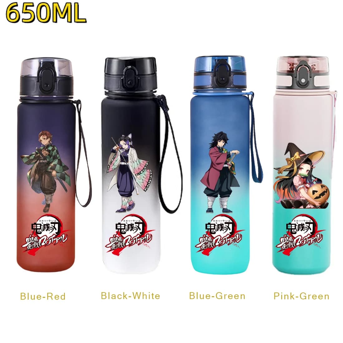 650ML Demon Slayer Kamado Tanjirou Rengoku Kyoujurou Bottiglia d'acqua sportiva portatile A prova di perdite Sport da viaggio all'aperto Brocche per fitness